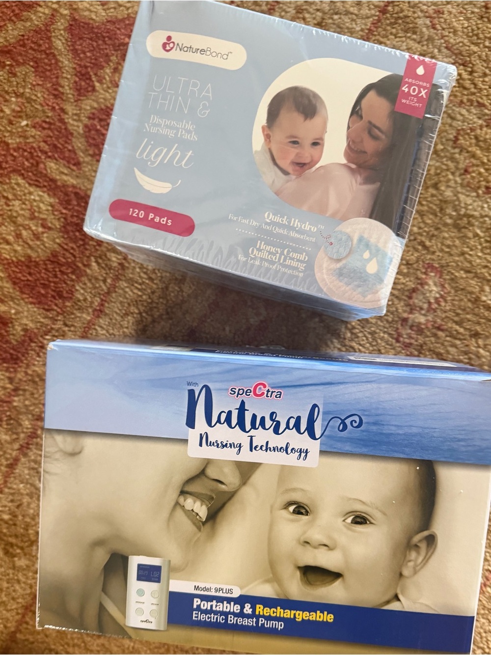Natural Portable & Rechargeable Electric Breast Pump (New In Box) & Nursing Pads
